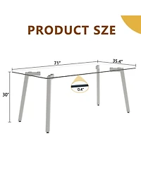 Streamdale 71" Glass Top Dining Table, Silver Metal Legs