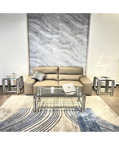 Streamdale Modern 3-Piece Stainless Steel Coffee Table Set with Clear Glass Tops