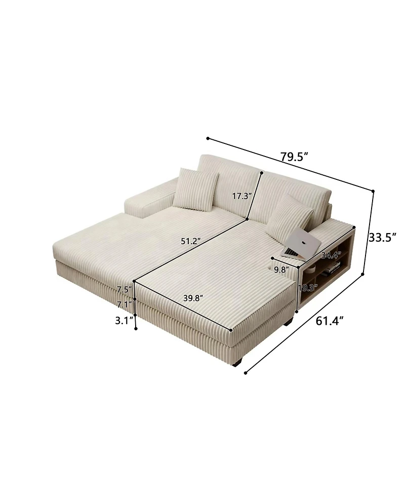 Streamdale Cozy Corduroy Sofa Sleeper, Modern Oversized Living Room Convertible Lounge