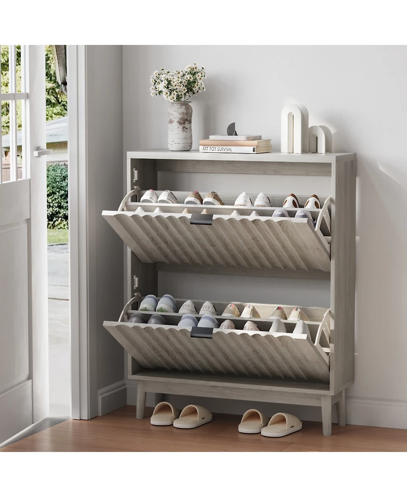 Streamdale Fluted Shoe Cabinet with Flip Drawers for Entryway