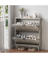 Streamdale Fluted Shoe Cabinet with Flip Drawers for Entryway