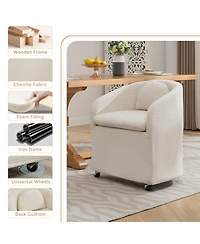 Streamdale Set of 1 Chenille Fabric Dining Armchair With Back Cushion and Universal Wheels,Beige