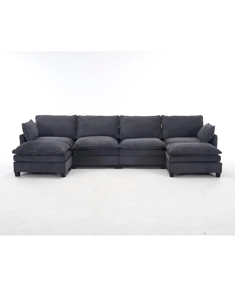 Streamdale Oversized Velvet Modular Sofa U-Shape Couch with Ottomans & Pillows