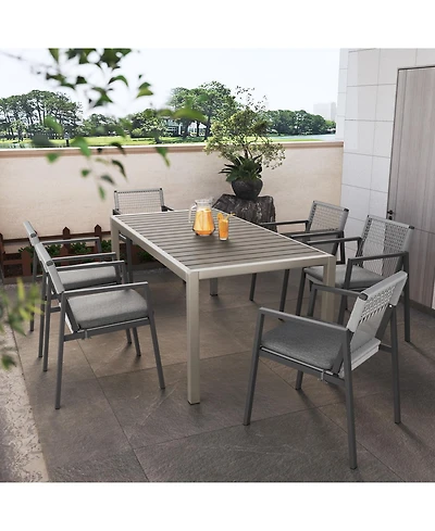 Streamdale Aluminum Outdoor Dining Set for 6 with Faux Wood Table