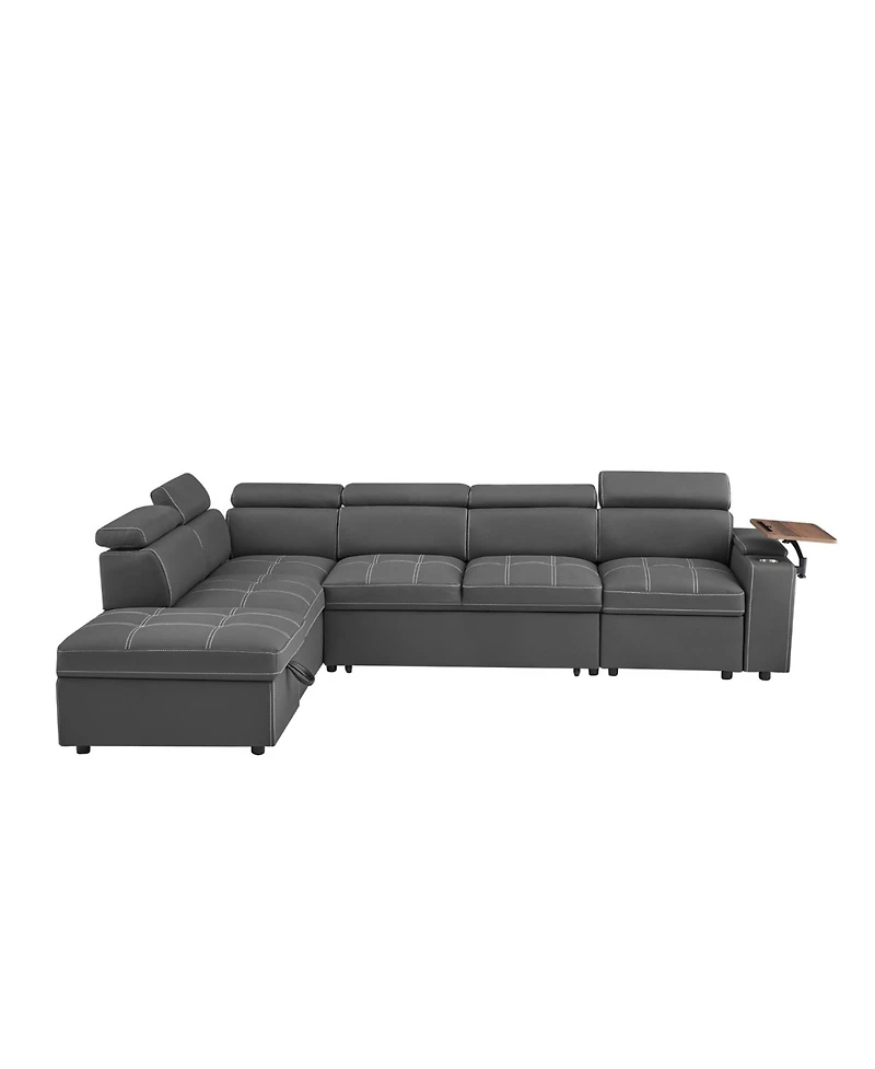 Streamdale Grey Fabric Sectional Sofa with Storage Ottoman