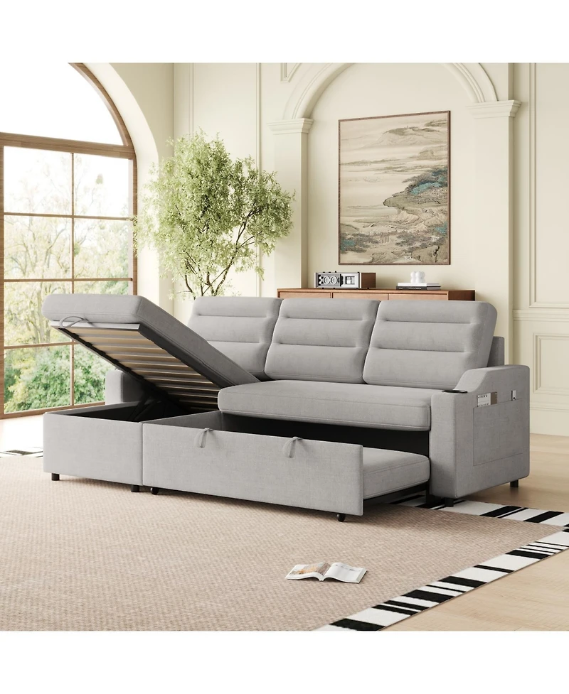 Streamdale 83" Convertible Sofa Bed with Storage, Recliner, and Cup Holder