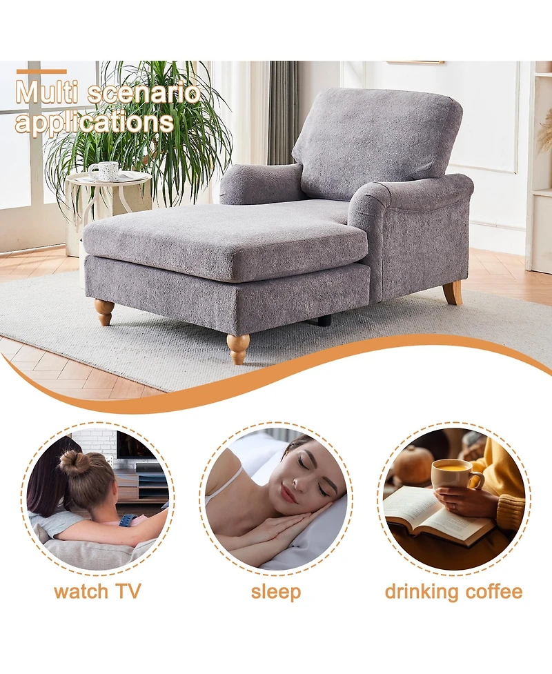 Streamdale Modern Mid-Century Indoor Oversized Chaise Lounger Comfort Sleeper Sofa with Soild Wood Legs