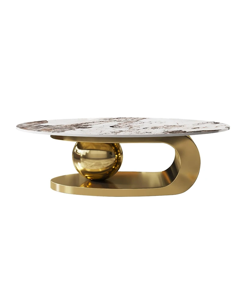 Streamdale 51 Inches Oval Faux Marble Coffee Table for Living Room with Stainless Steel Base