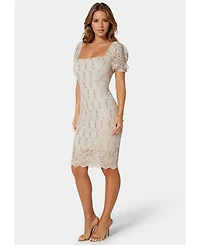 Bebe Women's Lace Slim Dress with Puff Sleeves