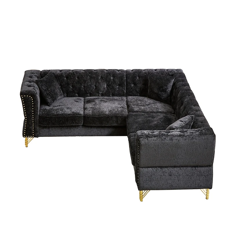 Streamdale L-Shaped Sectional Sofa with Chenille Fabric and Copper Nailhead Trim