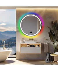 Luvodi 31.5 x 31.5'' Bluetooth Bathroom Wall Mirror Led Vanity Mirror W/ Date&Time