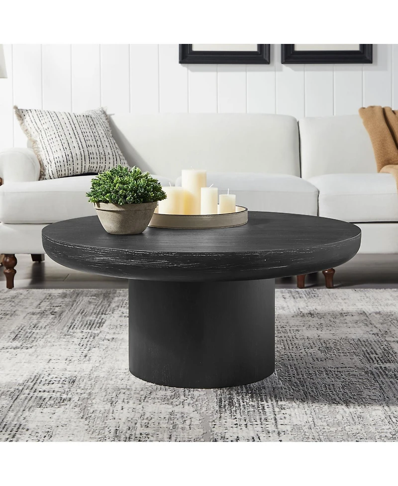 Streamdale 36" Round Coffee Table, Wood Veneer Top, Black