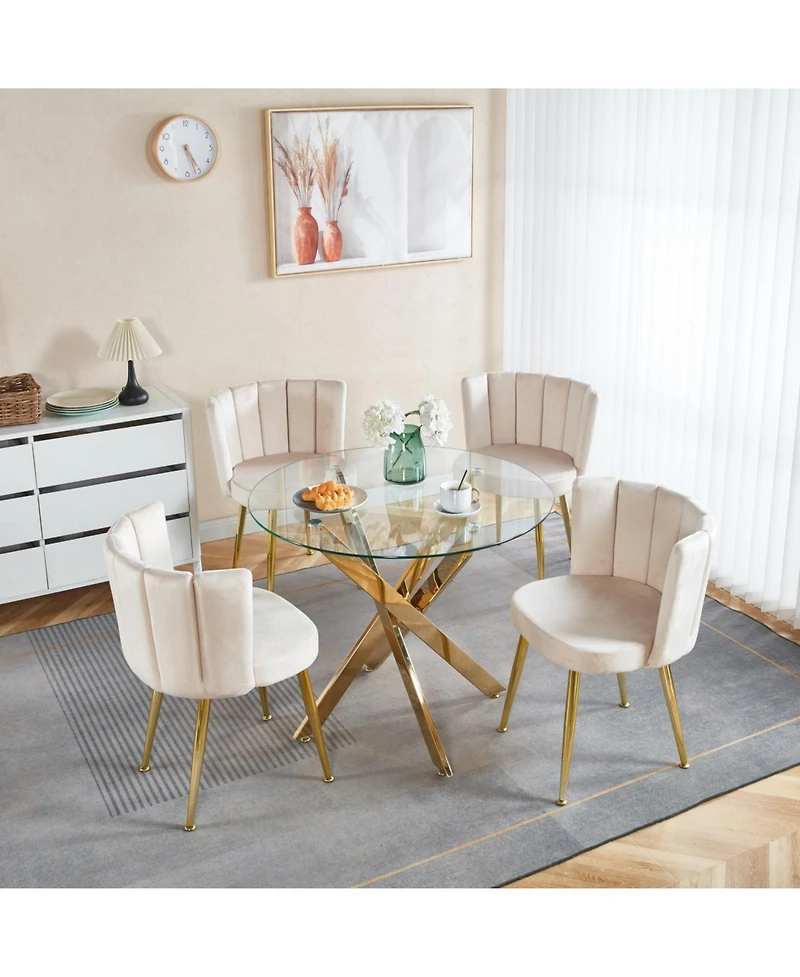 Streamdale Modern Velvet Dining Chair Set (2) with Golden Legs