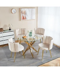 Streamdale Modern Velvet Dining Chair Set (2) with Golden Legs