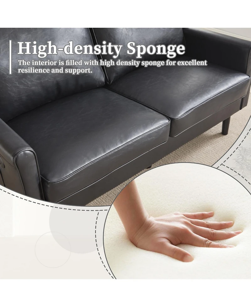 Streamdale Mid-Century Loveseat with Usb & Removable Cover (Black Pu)