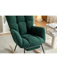 Streamdale Furnitur Teddy Fabric Rocking Chair With Adjustable Footrest,Green