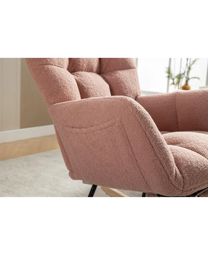 Streamdale Teddy Fabric Rocking Chair With Adjustable Footrest,Pink