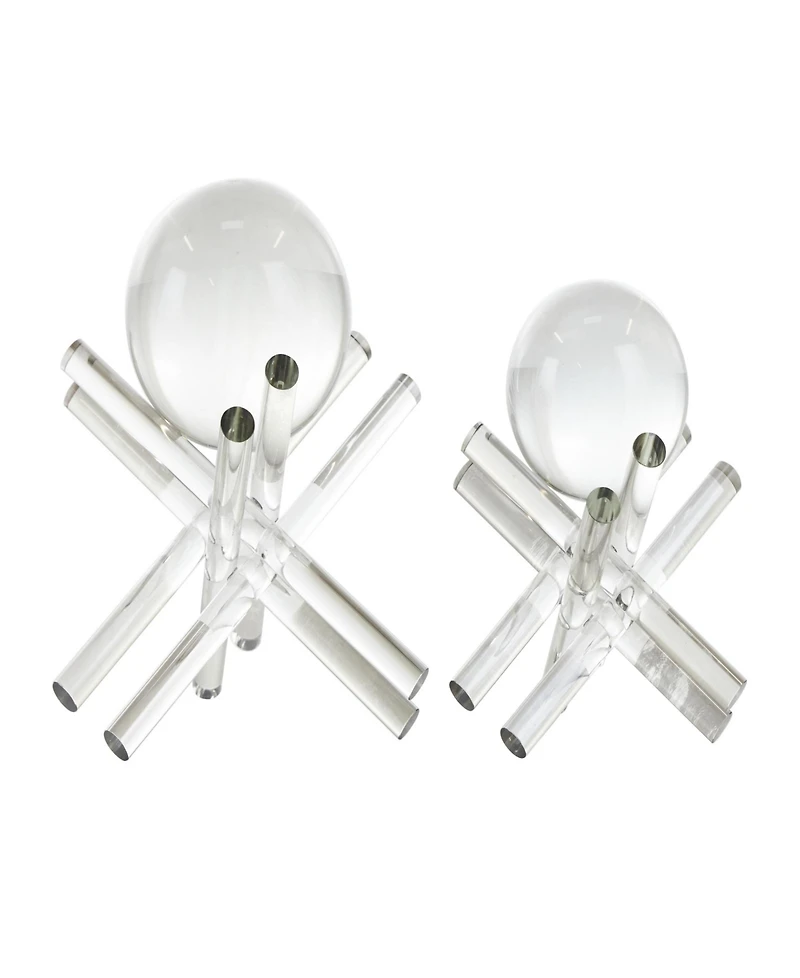 Rosemary Lane Crystal Jack Inspired Decorative Sculpture with Clear Resting Orbs, Set of 2