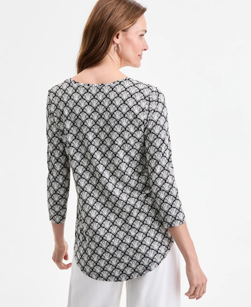 Jm Collection Petite Lisa Geo-Print Scoop-Neck Top, Exclusively at Macy's