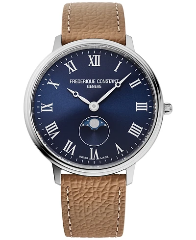 Frederique Constant Men's Classics Quartz Moonphase Brown Leather Strap Watch 39mm