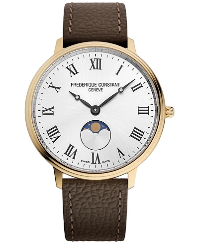 Frederique Constant Men's Classics Quartz Moonphase Brown Leather Strap Watch 39mm