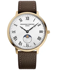 Frederique Constant Men's Classics Quartz Moonphase Brown Leather Strap Watch 39mm