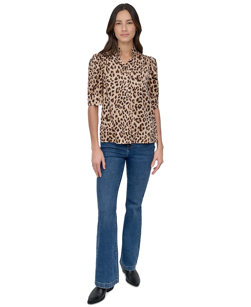 Dkny Jeans Women's Stand-Collar Puff-Sleeve Shirt - L3z