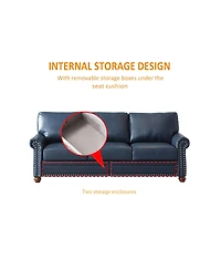 Streamdale FurnitureClassic Living Room Round Arm with Silver Nails Sofa Navy Blue Faux Leather