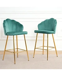 Streamdale Green Velvet Bar Chairs with Glass Top and Gold Legs (Set of 3)