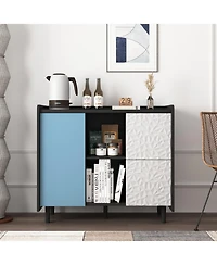 Streamdale Black Sideboard Cabinet with Red Doors, 2 Drawers