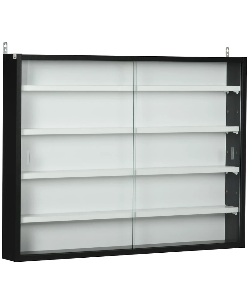 5-Tier Display Cabinet, Glass Display Case with 2 Doors and Adjustable Shelves, Wall-Mounted, Black, White