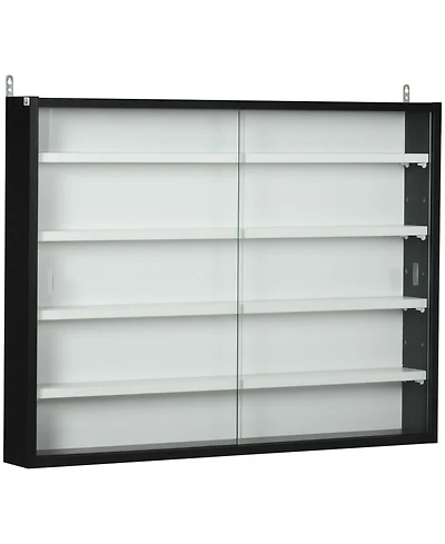 5-Tier Display Cabinet, Glass Display Case with 2 Doors and Adjustable Shelves, Wall-Mounted, Black, White