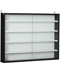 5-Tier Display Cabinet, Glass Display Case with 2 Doors and Adjustable Shelves, Wall-Mounted, Black, White