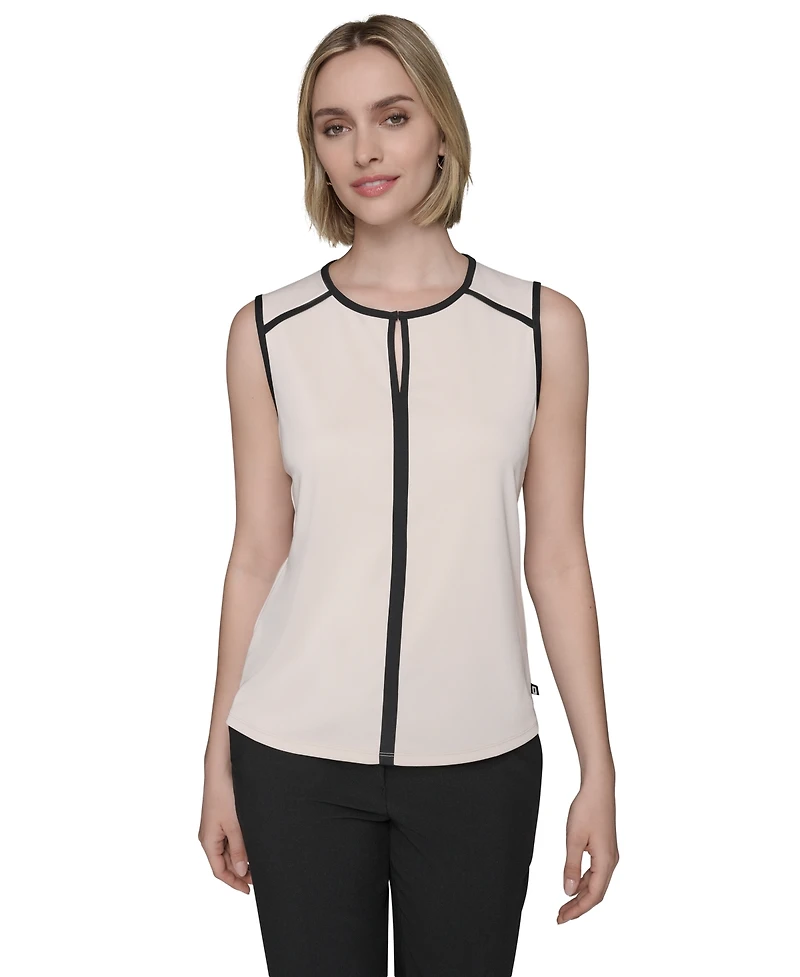 Karl Lagerfeld Paris Women's Contrast-Piped Keyhole Camisole