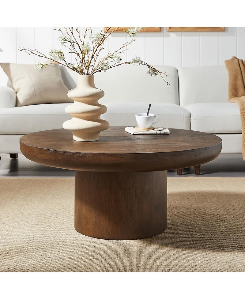 Streamdale 36" Round Wood Coffee Table with Cylindrical Leg (Brown)