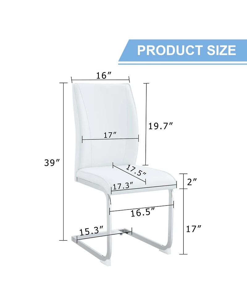 Streamdale Luxury Simple Arch Chair - Set of 6 White Pu Material High Resilience Dining Chair with Arched Metal Silver Leg