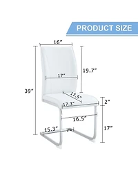 Streamdale Luxury Simple Arch Chair - Set of 6 White Pu Material High Resilience Dining Chair with Arched Metal Silver Leg