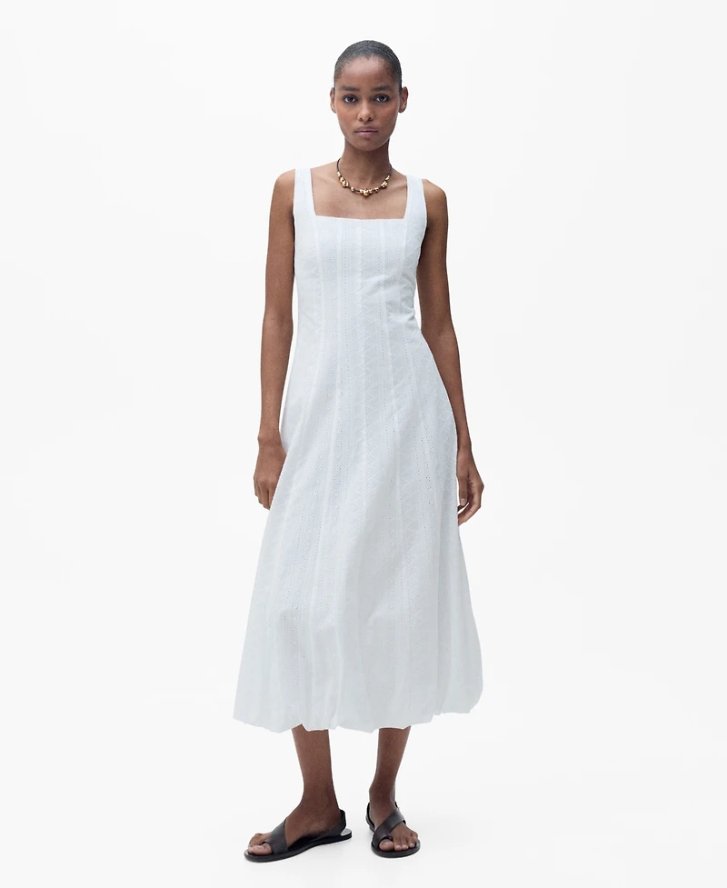 Mango Women's Puffed Hem Embroidered Dress