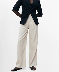 Mango Women's Tortoiseshell Button Linen Pants
