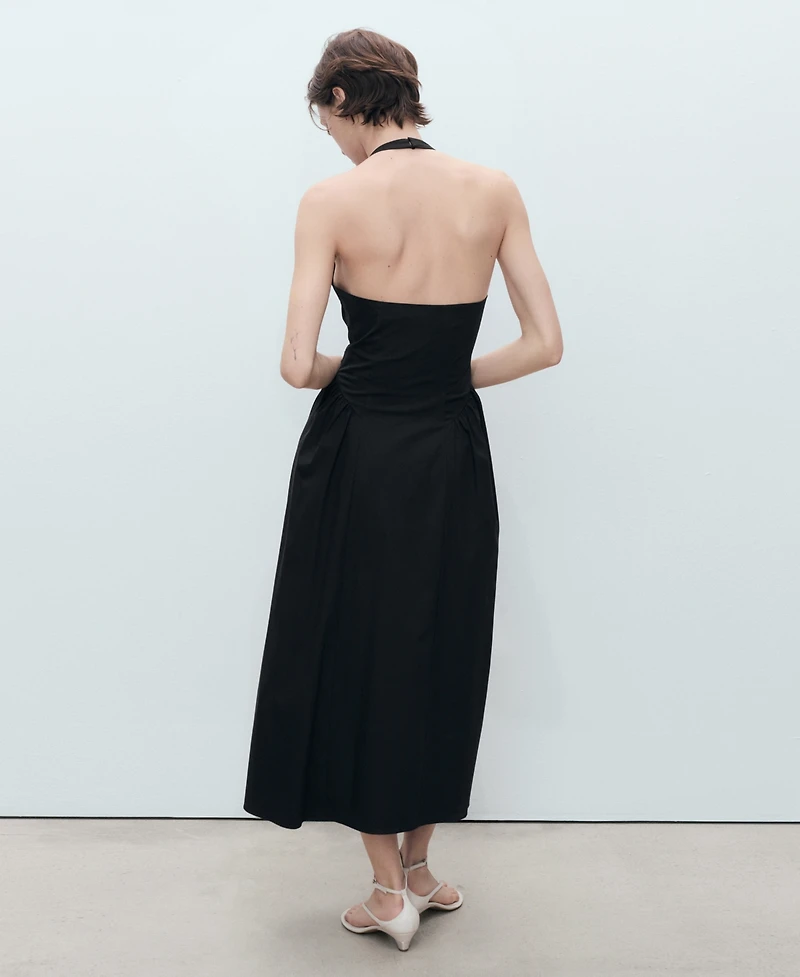 Mango Women's Halter Neck Cotton Midi Dress