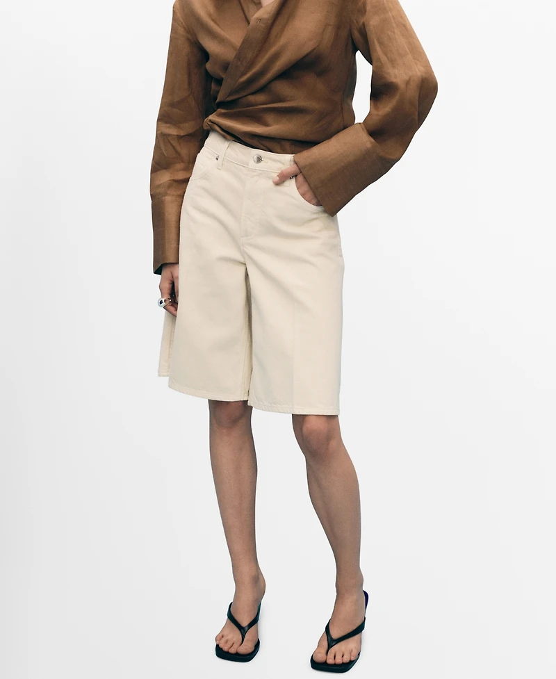 Mango Women's High-Waisted Rinse-Wash Bermuda Shorts