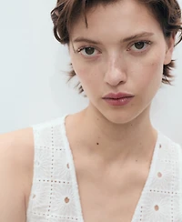 Mango Women's Bows Detail Embroidered Cotton Vest