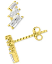 2-Pc. Set Cubic Zirconia Double Hoop & Graduated Baguette Stud Earrings in 14k Gold-Plated Sterling Silver