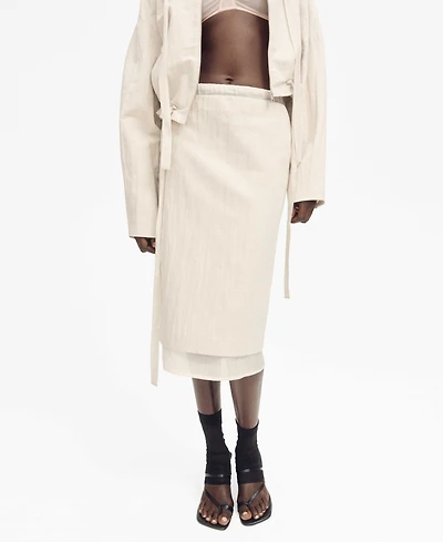Mango Women's Combined Linen Blend Midi Skirts
