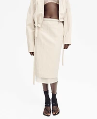 Mango Women's Combined Linen Blend Midi Skirts