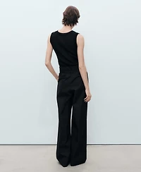 Mango Women's Belted Wide Leg Cotton Pants