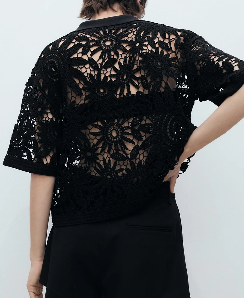 Mango Women's Short-Sleeved Crochet Cardigan