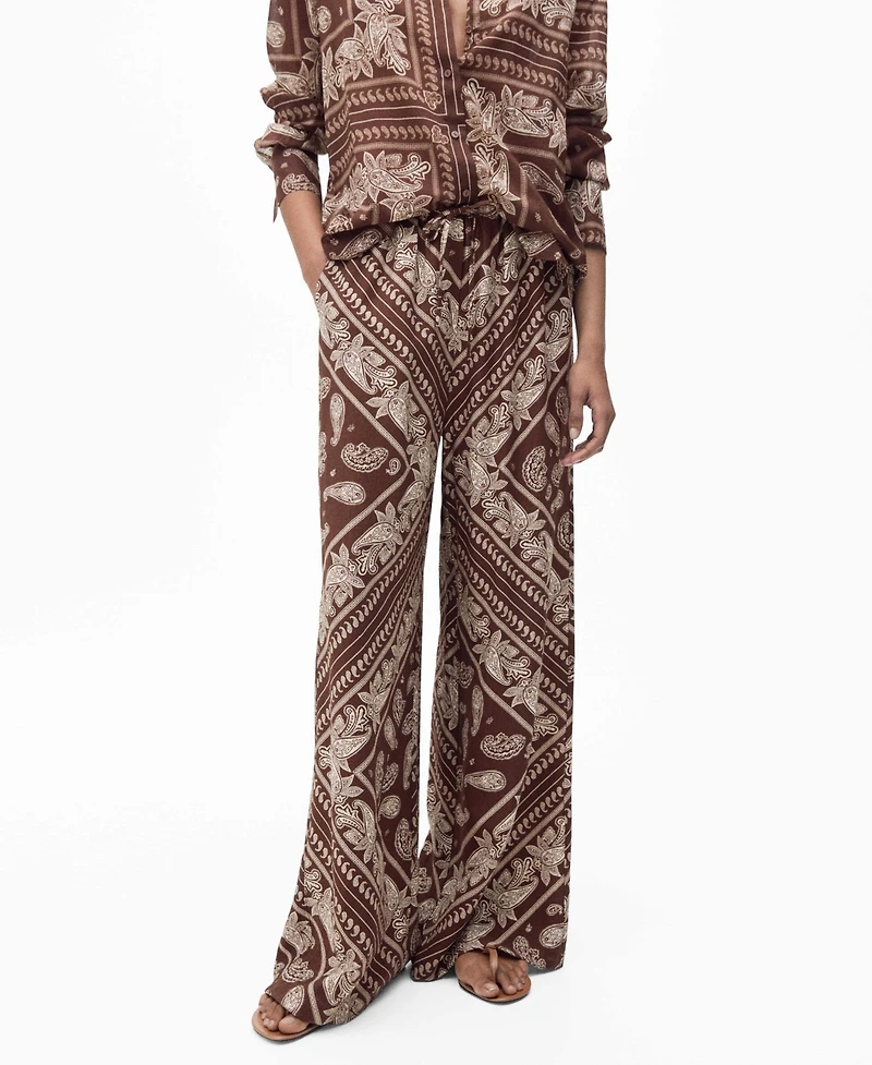 Mango Women's Wide Leg Paisley Pants