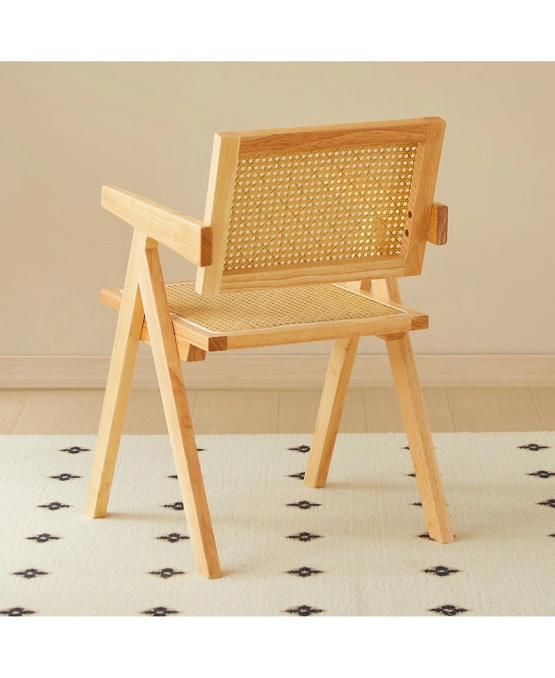 Streamdale Natural Rattan Dining Chairs (2), Armrest & Solid Wood, Living Room