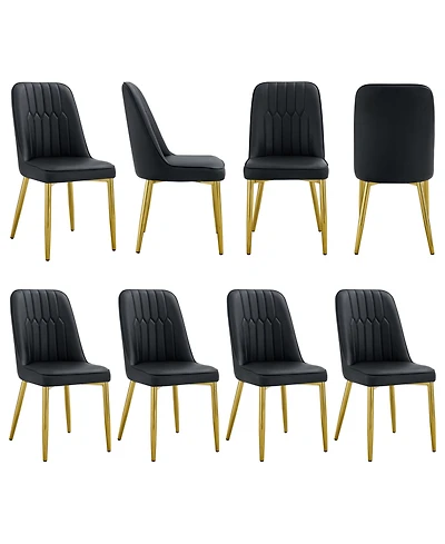Streamdale Set of 8 Dining Chairs with Pu Backrest and Gold Metal Legs
